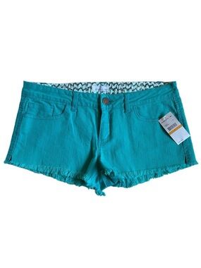 NWT O'Neill Women's Micro Mini Jean Shorts Sz 7 Teal Denim Raw Hem Beach Summer
